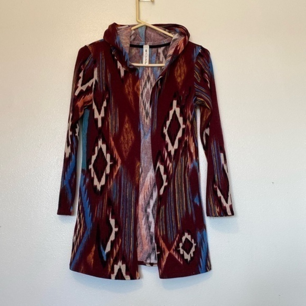Vanilla Bay long sleeve tribal cozy open hooded sweater cardigan small